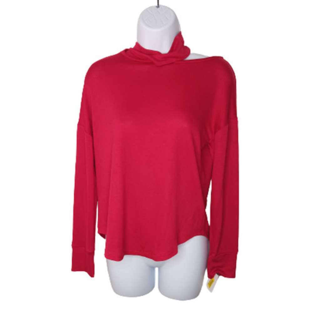 Red Long Sleeve Blouse Cut Out‎ Neck Size X Small